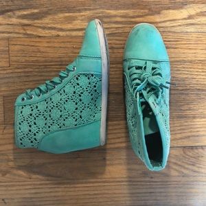 Teal Lace-Up Wedges